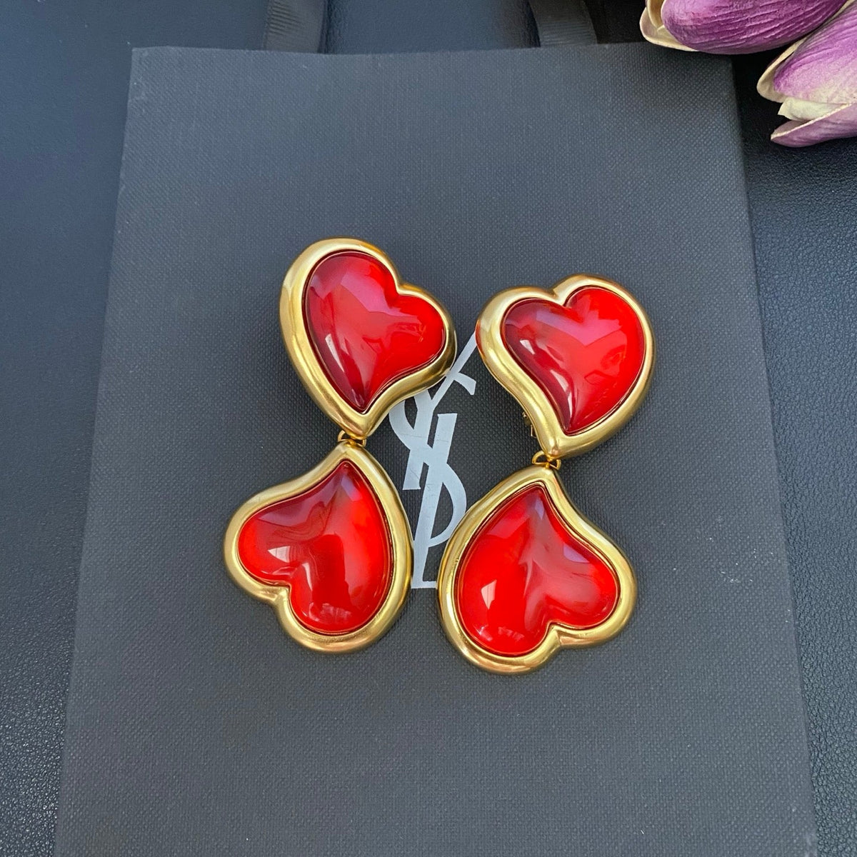 Heart Statement Earrings in Red Accent detail view