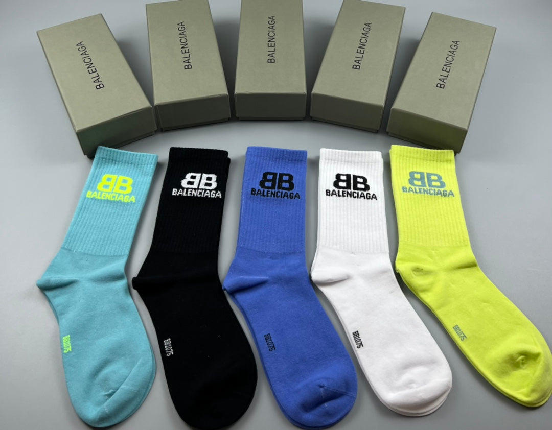 Balenciaga Contrast Bb Graphics Crew Socks - 5-Pair Set