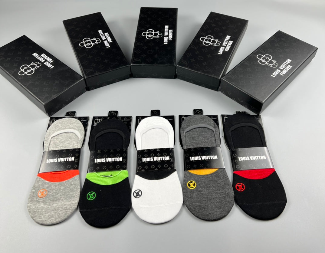 Louis Vuitton Colourful Contrast Accents No-Show Socks - 5-Pair Set
