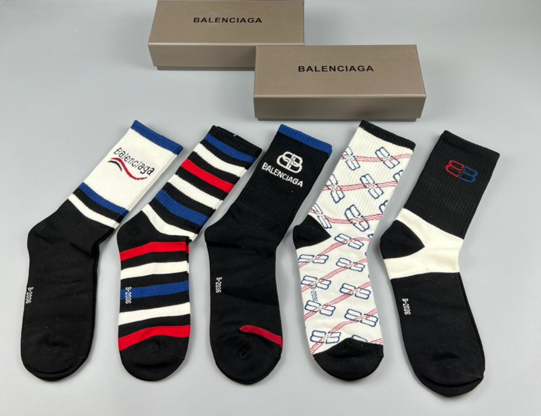 Balenciaga Varied Bb And Wordmark Crew Socks - 5-Pair Set