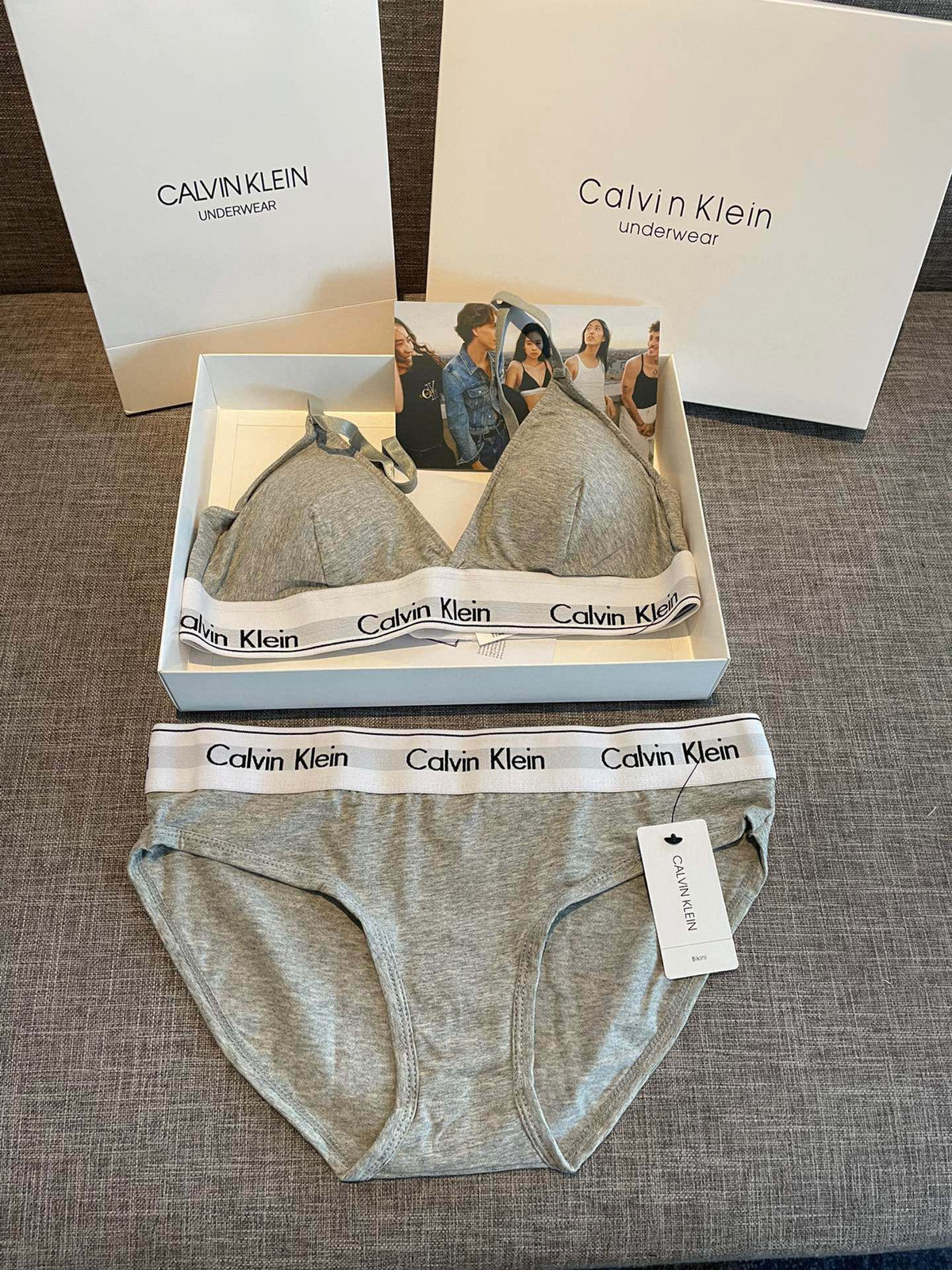 Calvin Klein Heather Grey Triangle Bra and Brief Set Women's Bra & Brief Set - 2-Piece Set