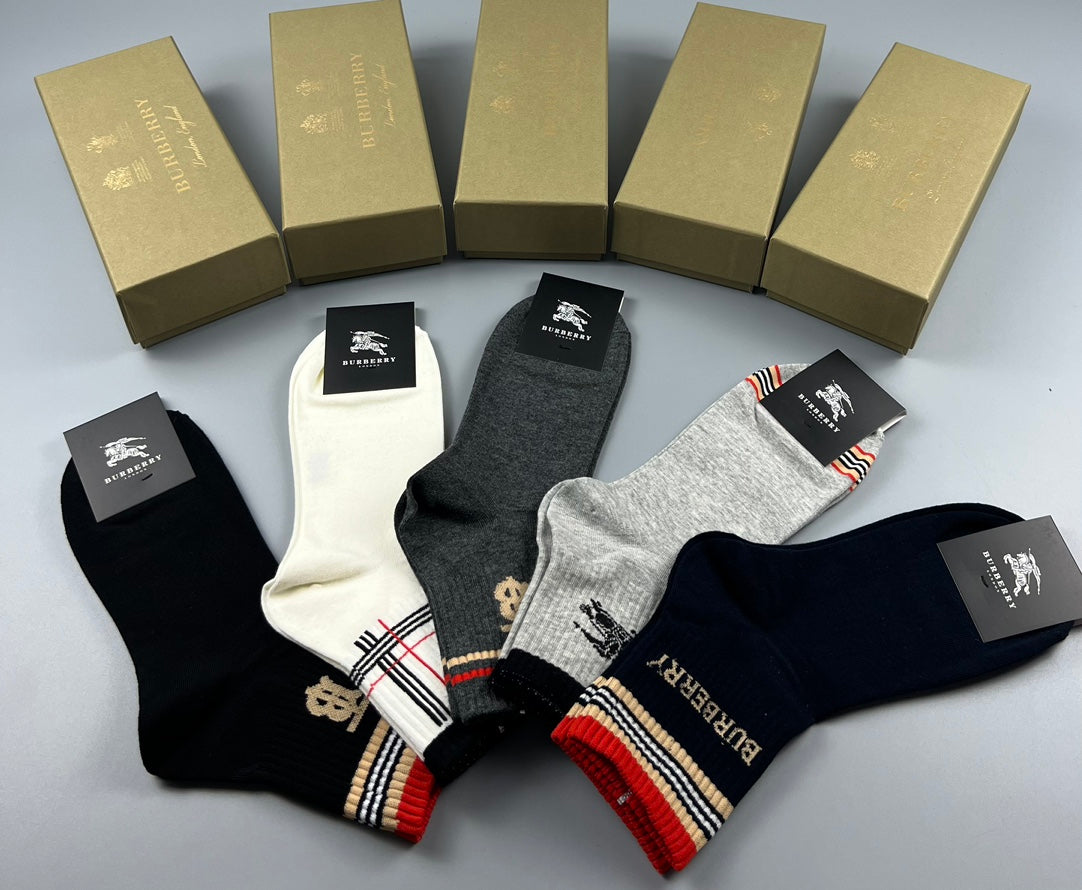 Burberry Cotton Simple Contrast Mid-Calf Socks - 5-Pair Set