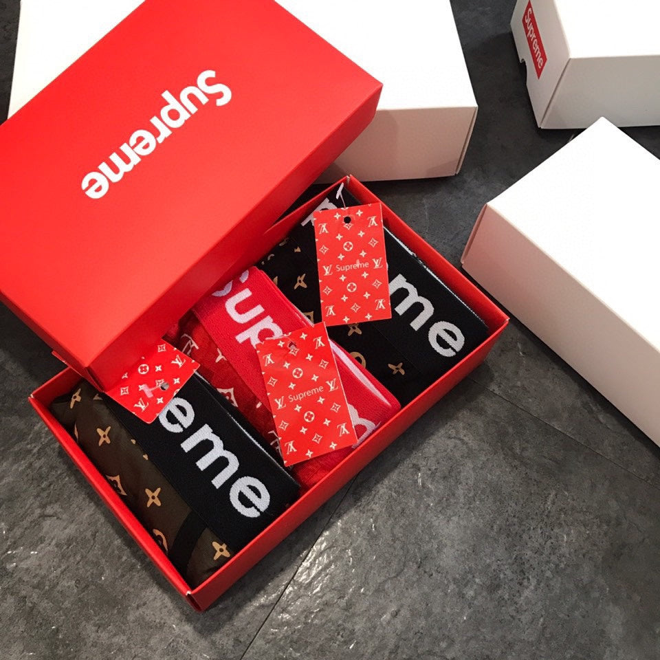 Louis Vuitton x Supreme Monogram-Style Graphics And Contrast Waistbands Men's Boxer Briefs - 3-Piece Box