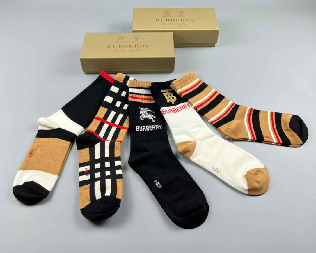 Burberry Varied Cuff Crew Socks - 5-Pair Set
