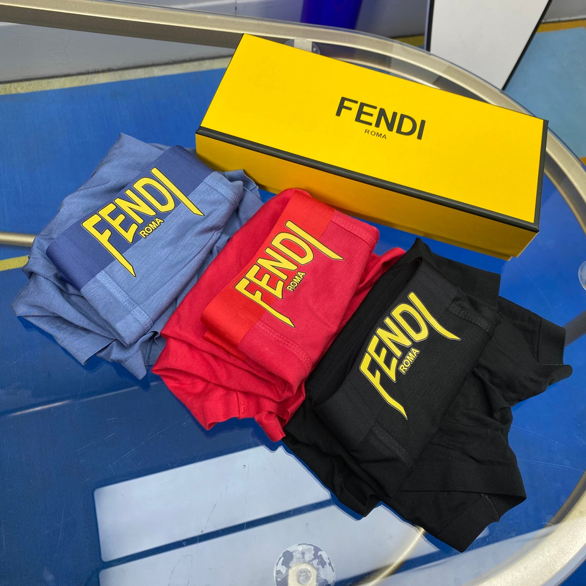Fendi Modal Contrast Wordmarks Men's Boxer Briefs - 3-Piece Box