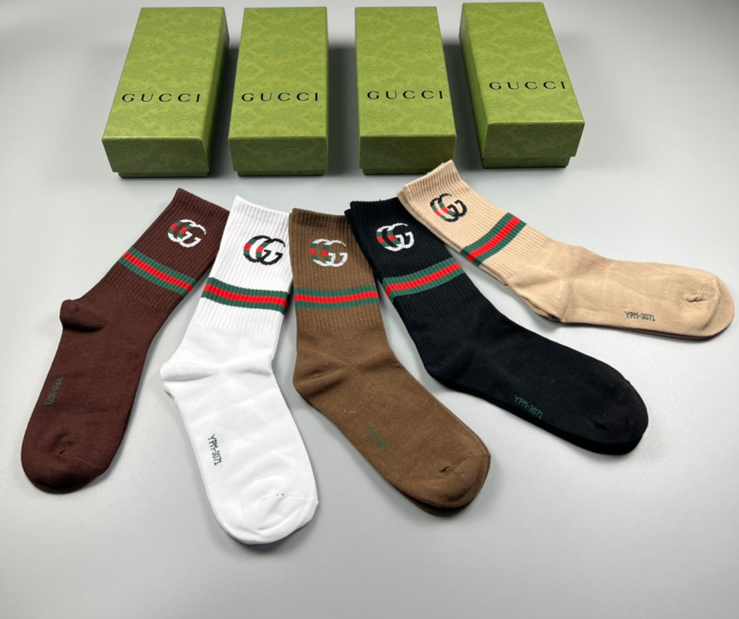 Gucci Cotton Wordmark And Stripe Crew Socks - 5-Pair Set