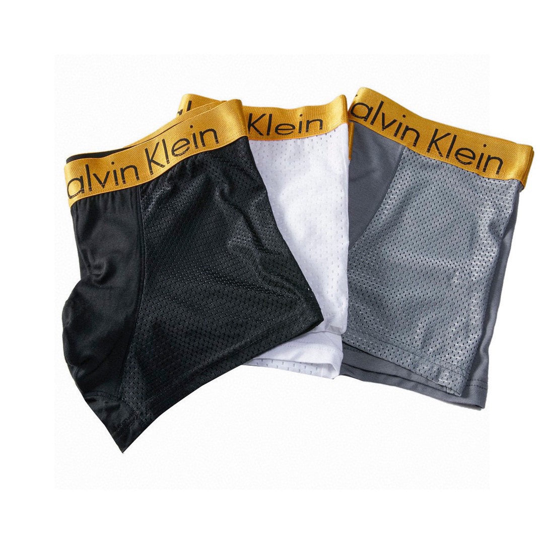 Calvin Klein Mesh Panels And Metallic-Gold Waistbands Men's Boxer Briefs - 3-Piece Box