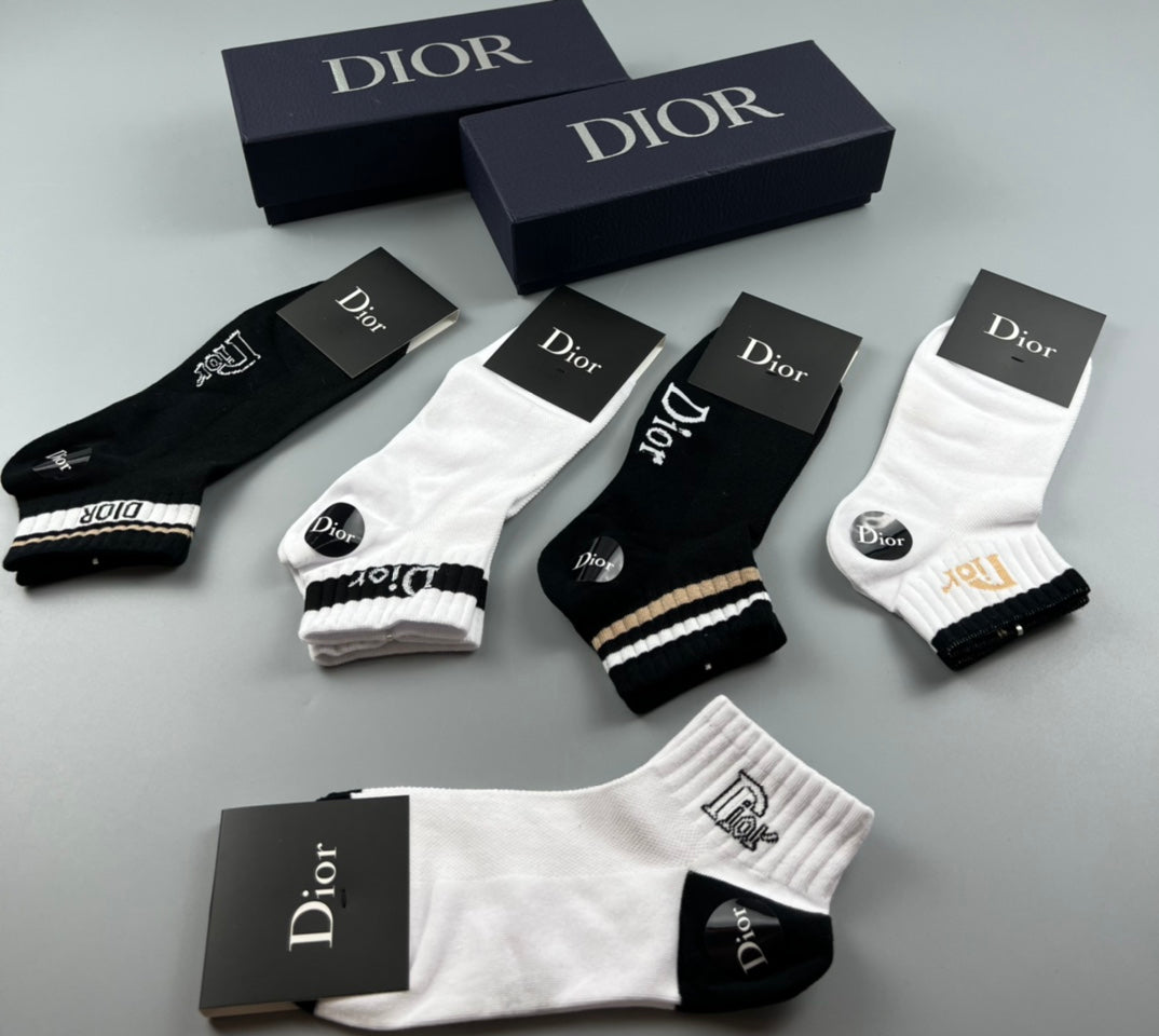 Dior Black-and-White Logo Ankle Socks - Box of 5 Pairs