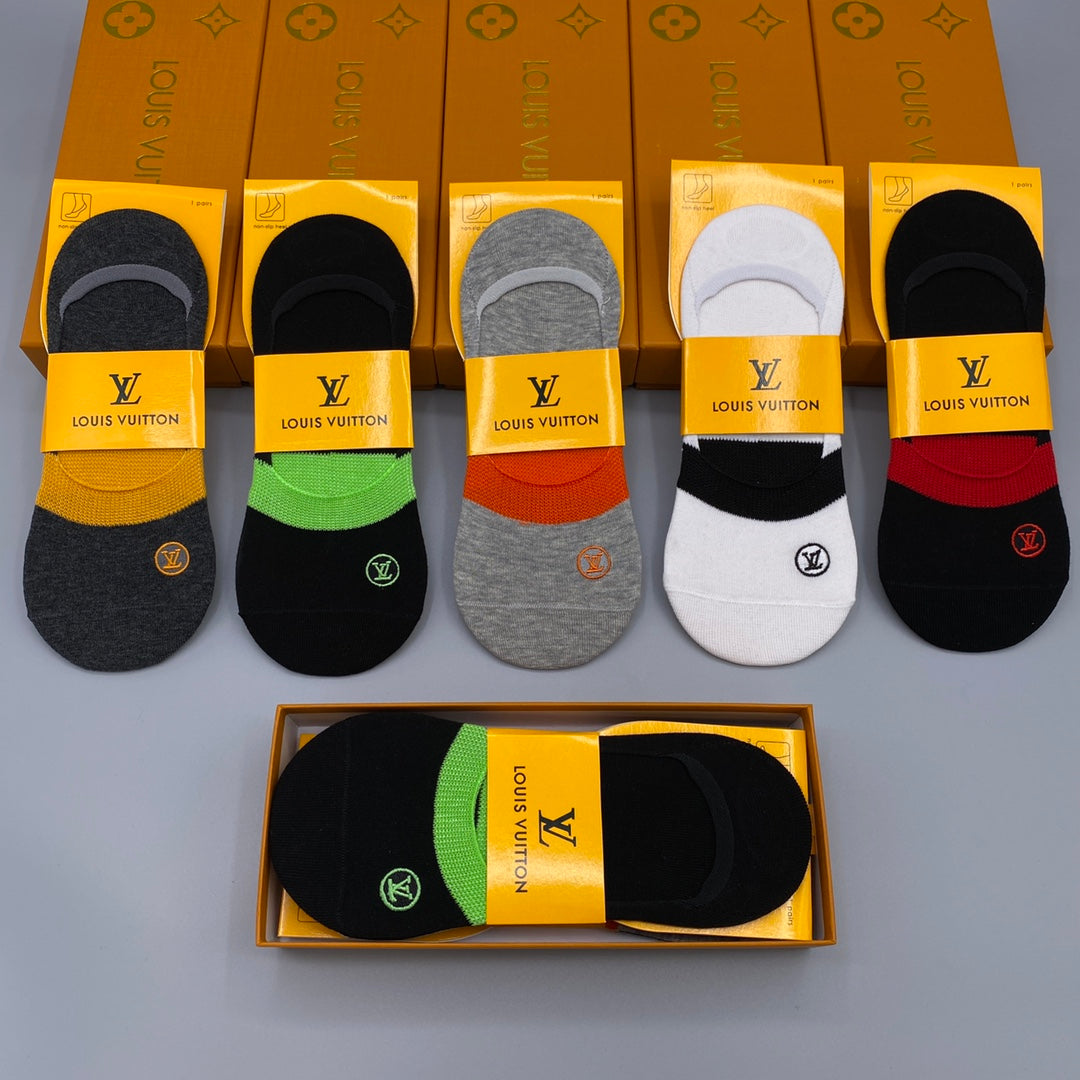 Louis Vuitton Visible Logo, Stripe Or Motif Details No-Show Socks - 5-Pair Set