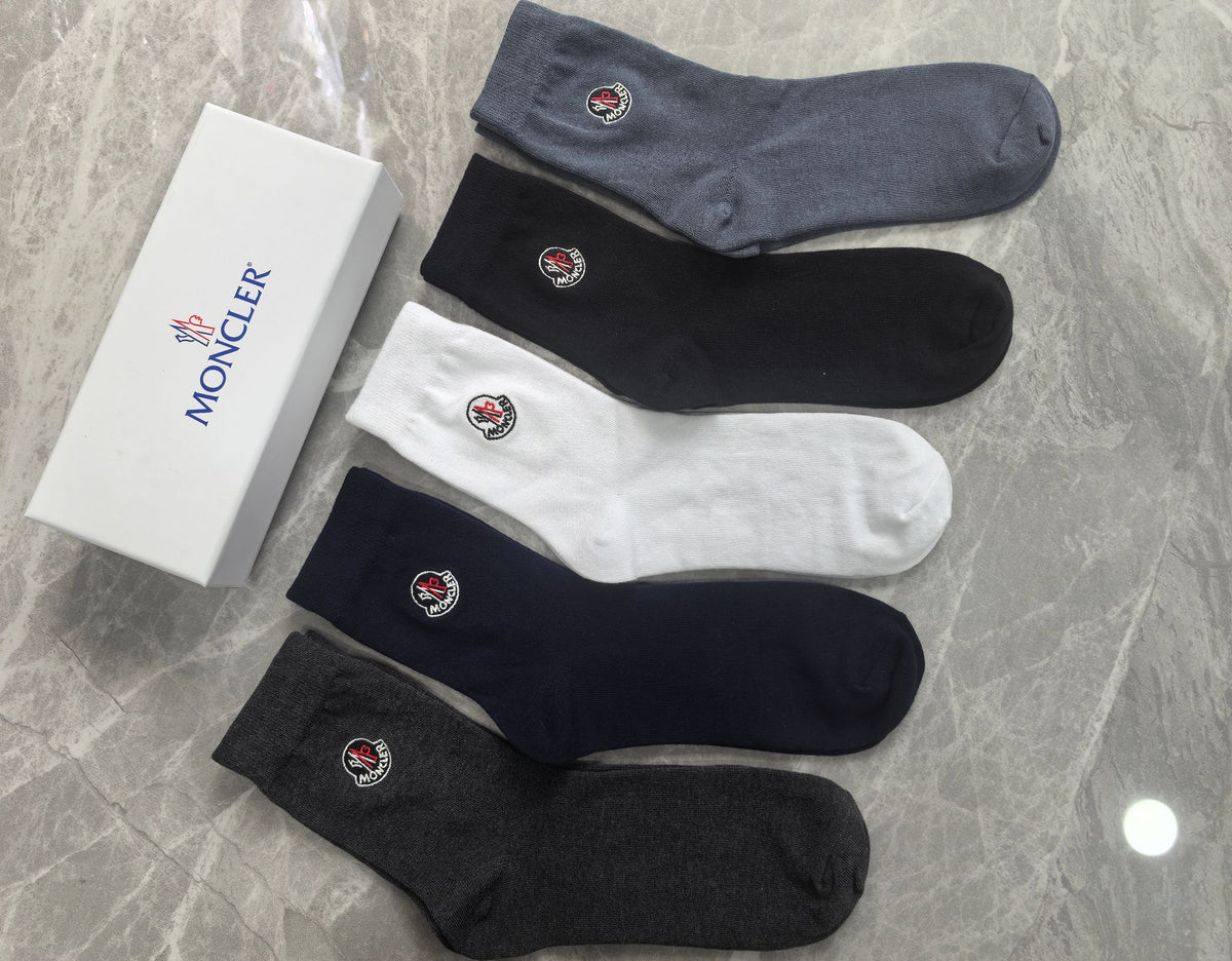 Moncler Small Round Emblems Crew Socks - 5-Pair Set