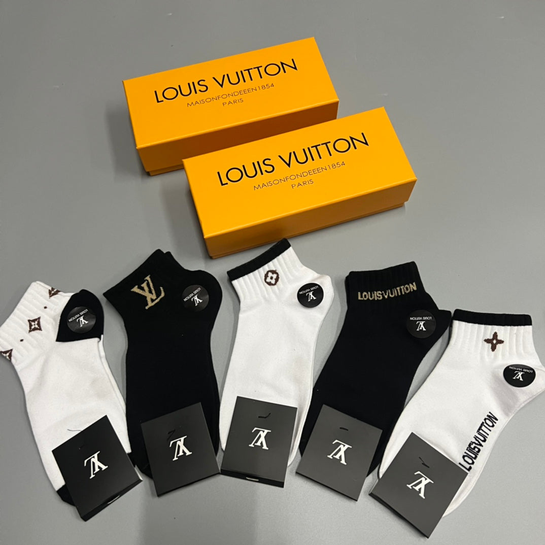 Louis Vuitton Small Initial And Floral Motifs Ankle Socks - 5-Pair Set