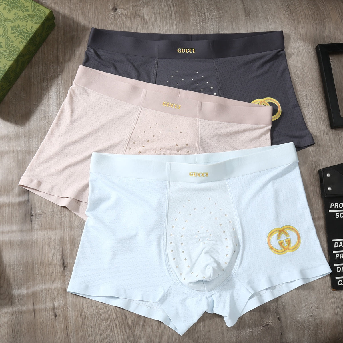 Gucci Perforated Logo Men's Trunk Underwear - 3-Piece Box