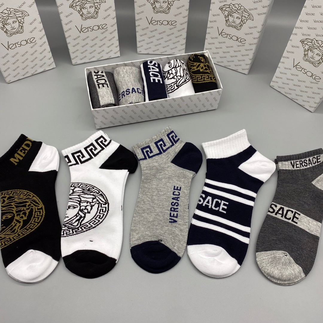 Versace Mixed Graphic Ankle Socks - Box of 5 Pairs