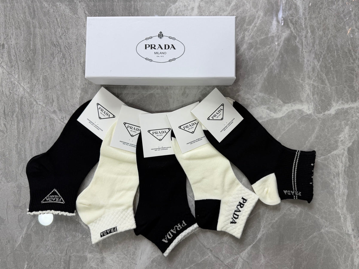 Prada Cotton Pastel Colour Tonal Waistbands Crew Socks