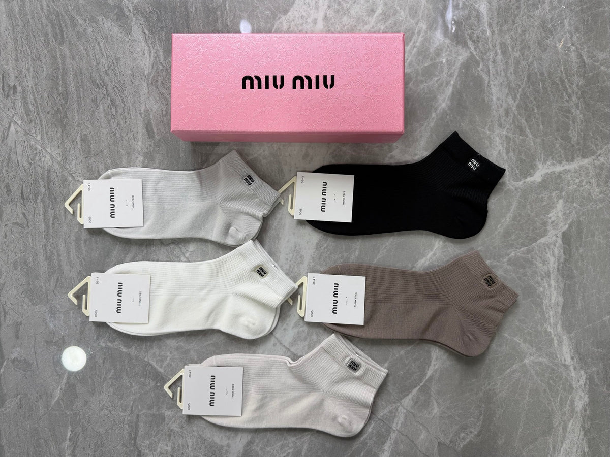 Miu Miu Modal Tonal Wordmark Ankle Socks - 5-Pair Set
