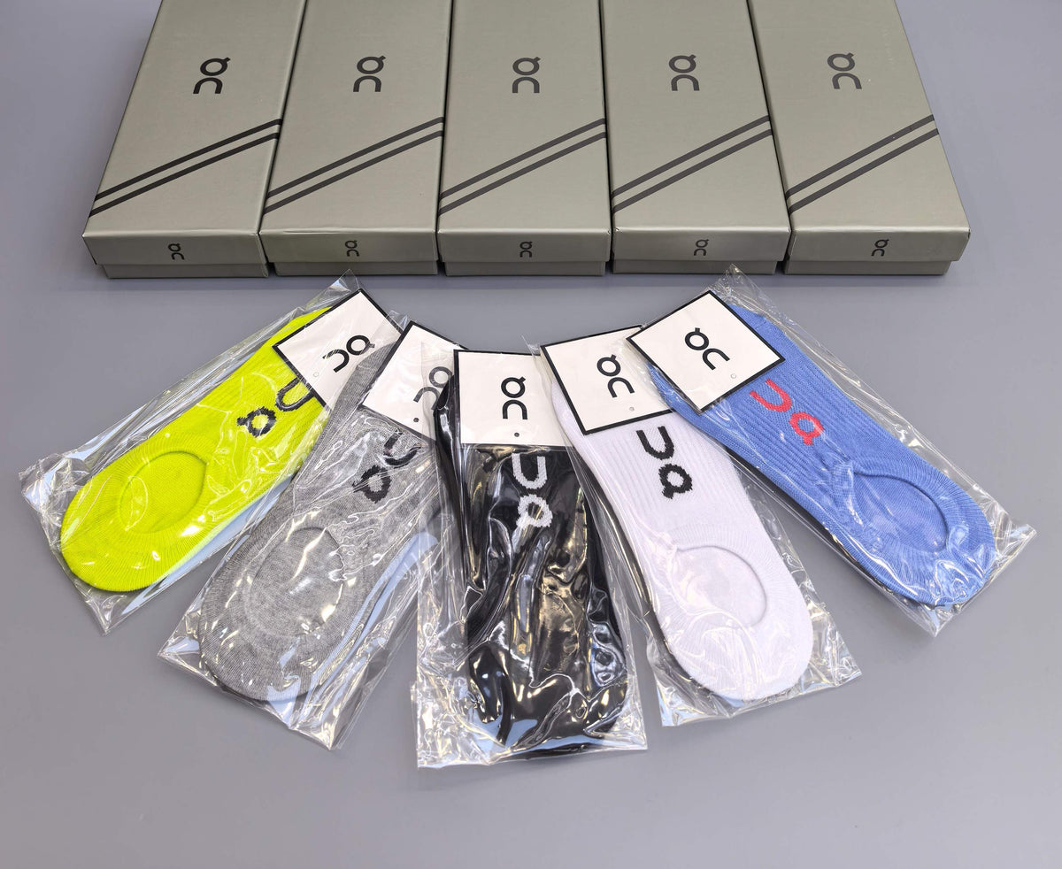 On Cotton Visible Logo, Stripe Or Motif Details Crew Socks - 5-Pair Set