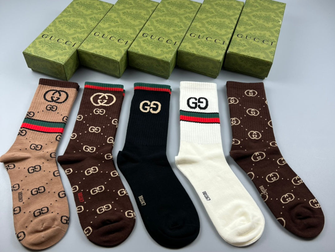Gucci Cotton Linked Motifs And Stripe Crew Socks - 5-Pair Set