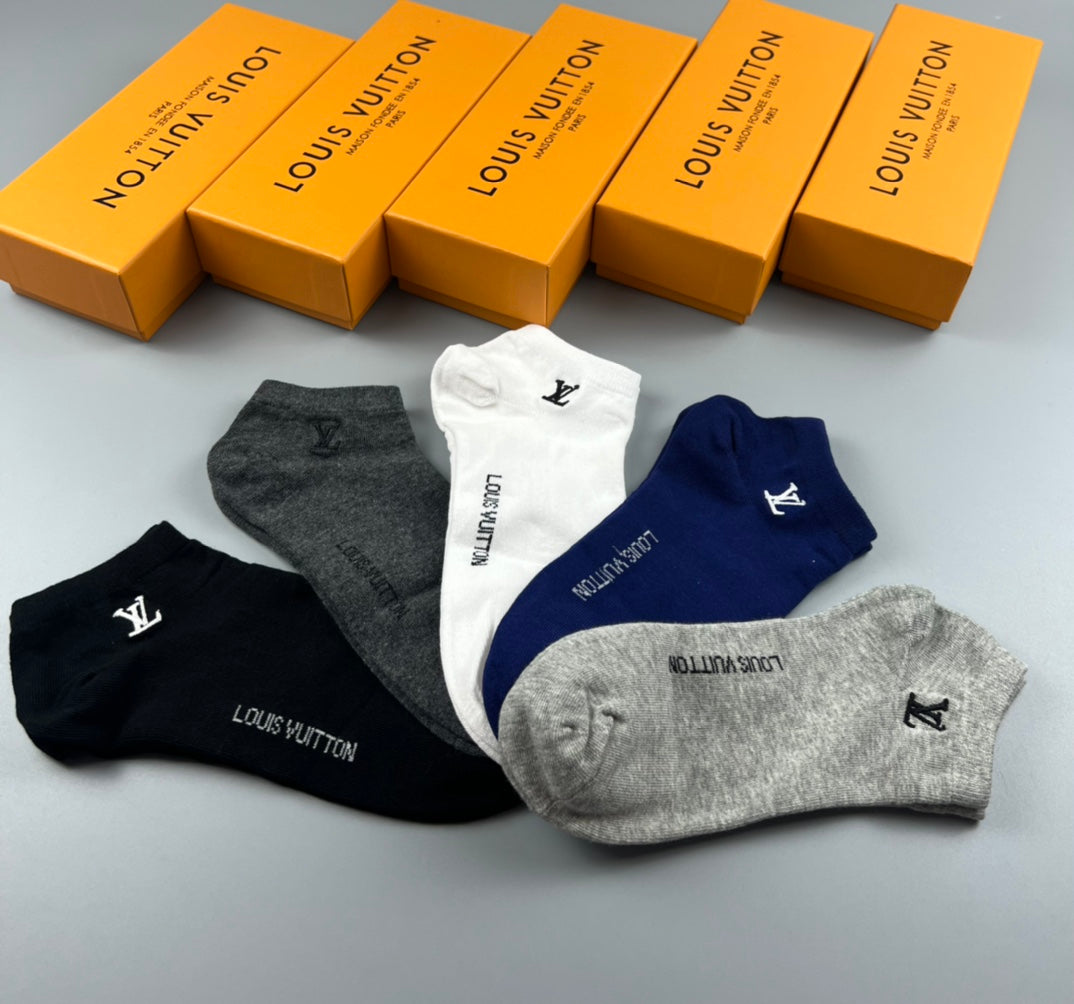 Louis Vuitton Solid Wordmark Ankle Socks - Box of 5 Pairs