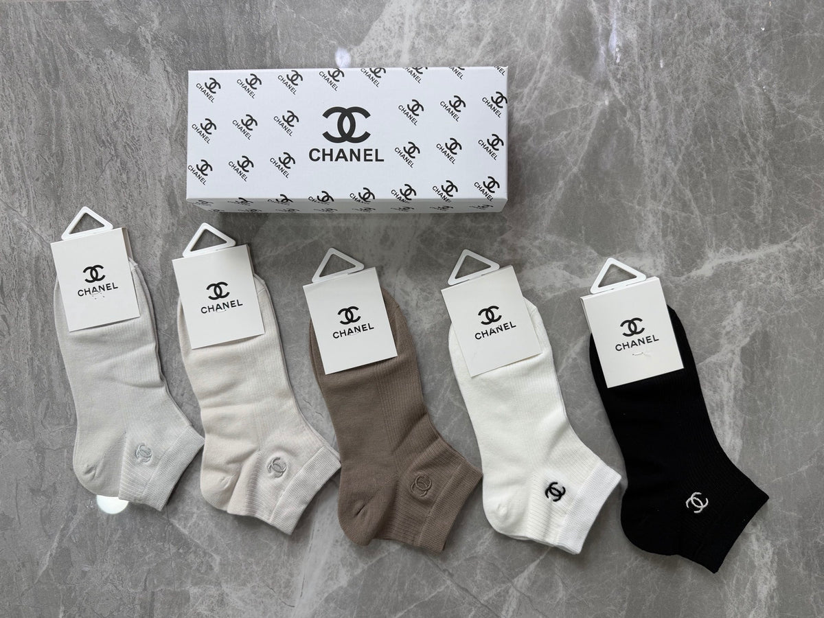 Chanel Modal Repeating Emblem Ankle Socks - 5-Pair Set