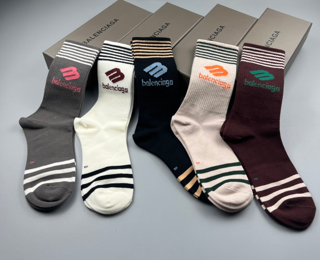 Balenciaga Cotton Stripe And Wordmark Crew Socks