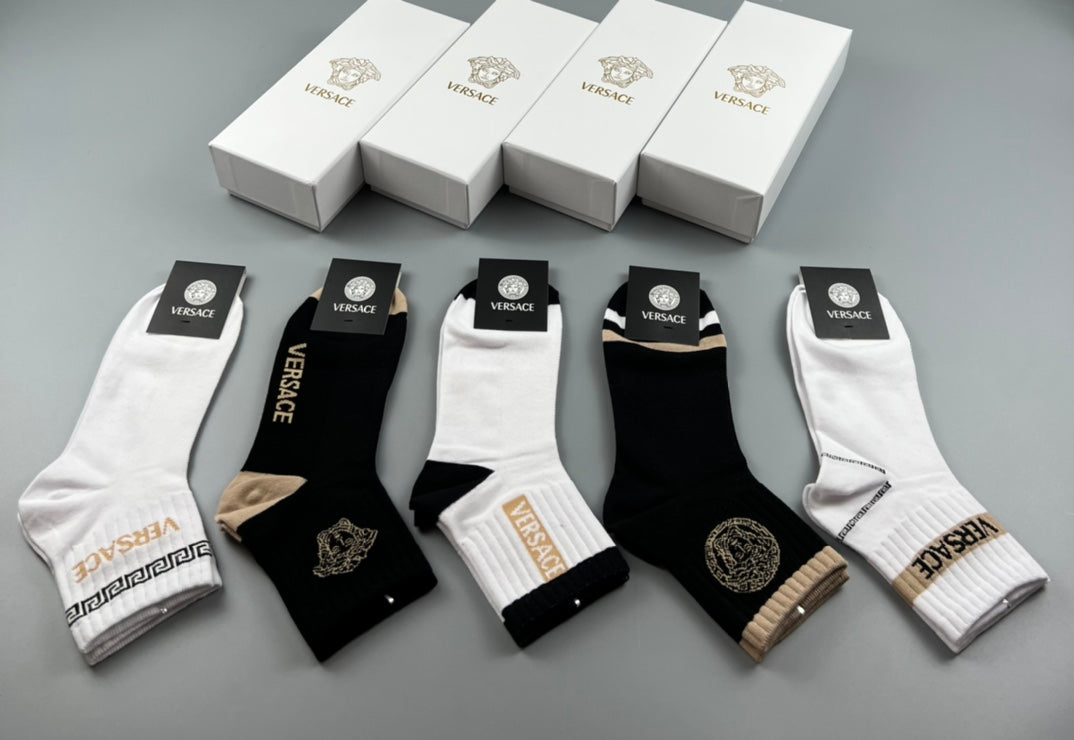 Versace Cotton blend Mixed Greek-Key And Medallion Graphics Crew Socks - 5-Pair Set
