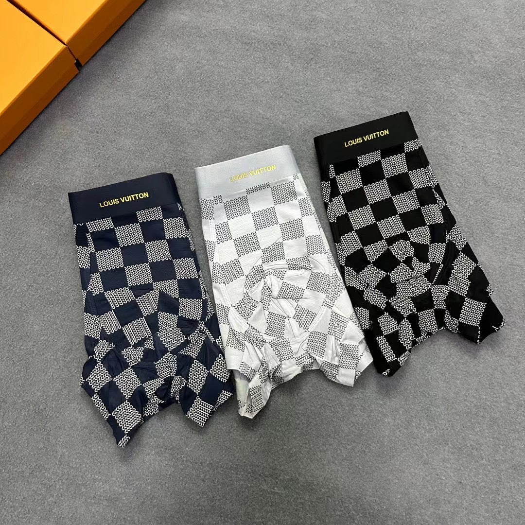 Louis Vuitton Black, White And Navy Checker-Pattern Boxer Briefs Men's Boxer Briefs - 3-Piece Box