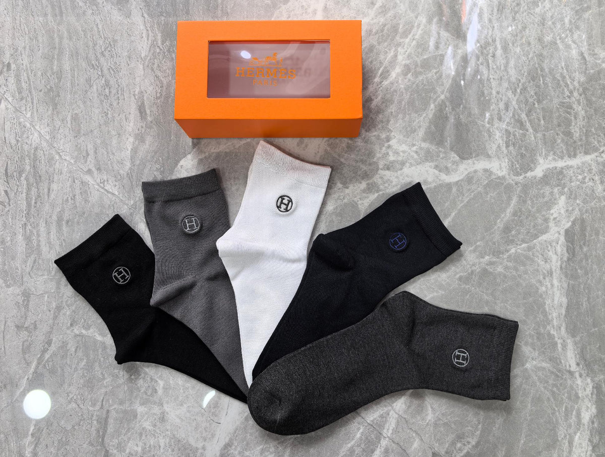Hermes Modal Small H Motifs Mid-Calf Socks - 5-Pair Set