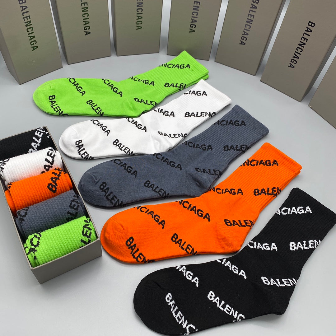 Balenciaga All-Over Wordmarks Crew Socks - 5-Pair Set