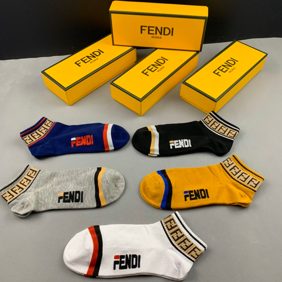 Fendi Wordmark No-Show Socks - 5-Pair Set