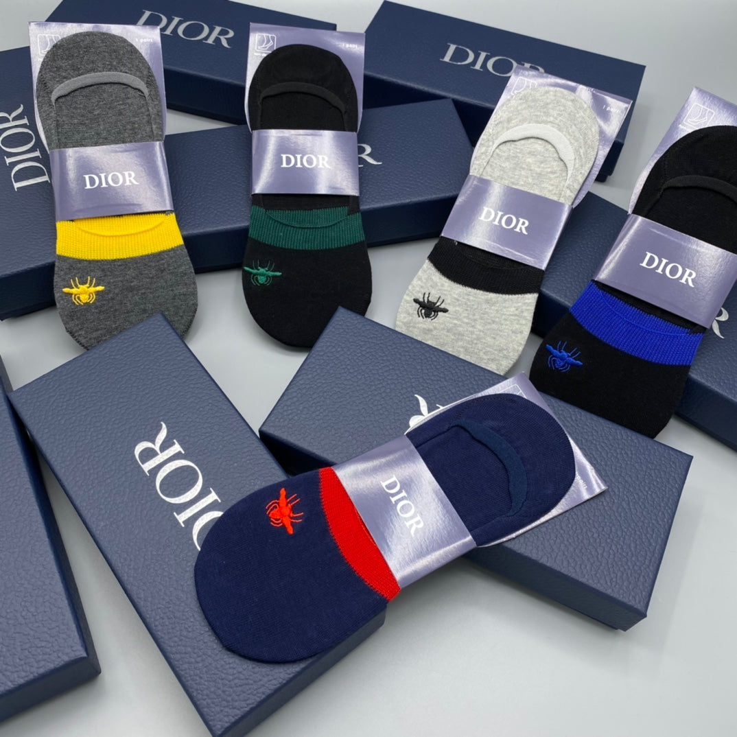 Dior Color-Block Bee No-Show Socks - Box of 5 Pairs