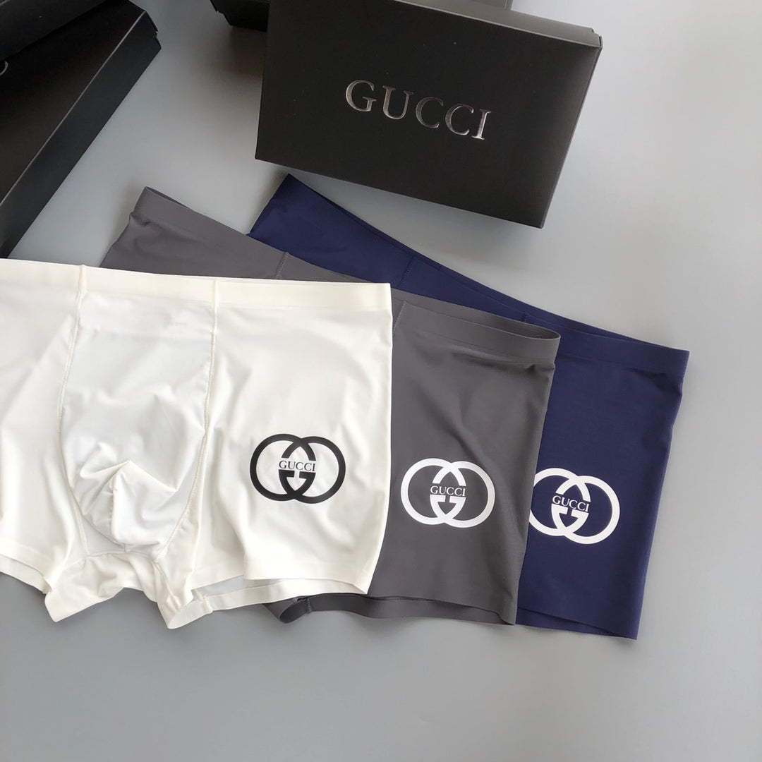 Gucci Solid Panels And Visible Emblem Details Men's Boxer Briefs - 3-Piece Box