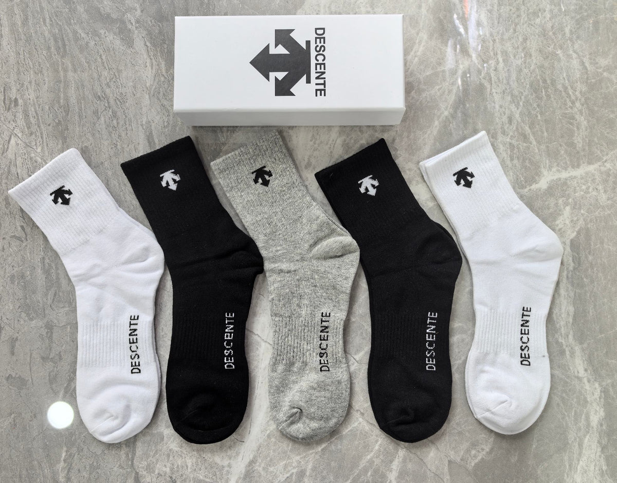 Descente Cotton Geometric Emblems Ankle Socks - 5-Pair Set