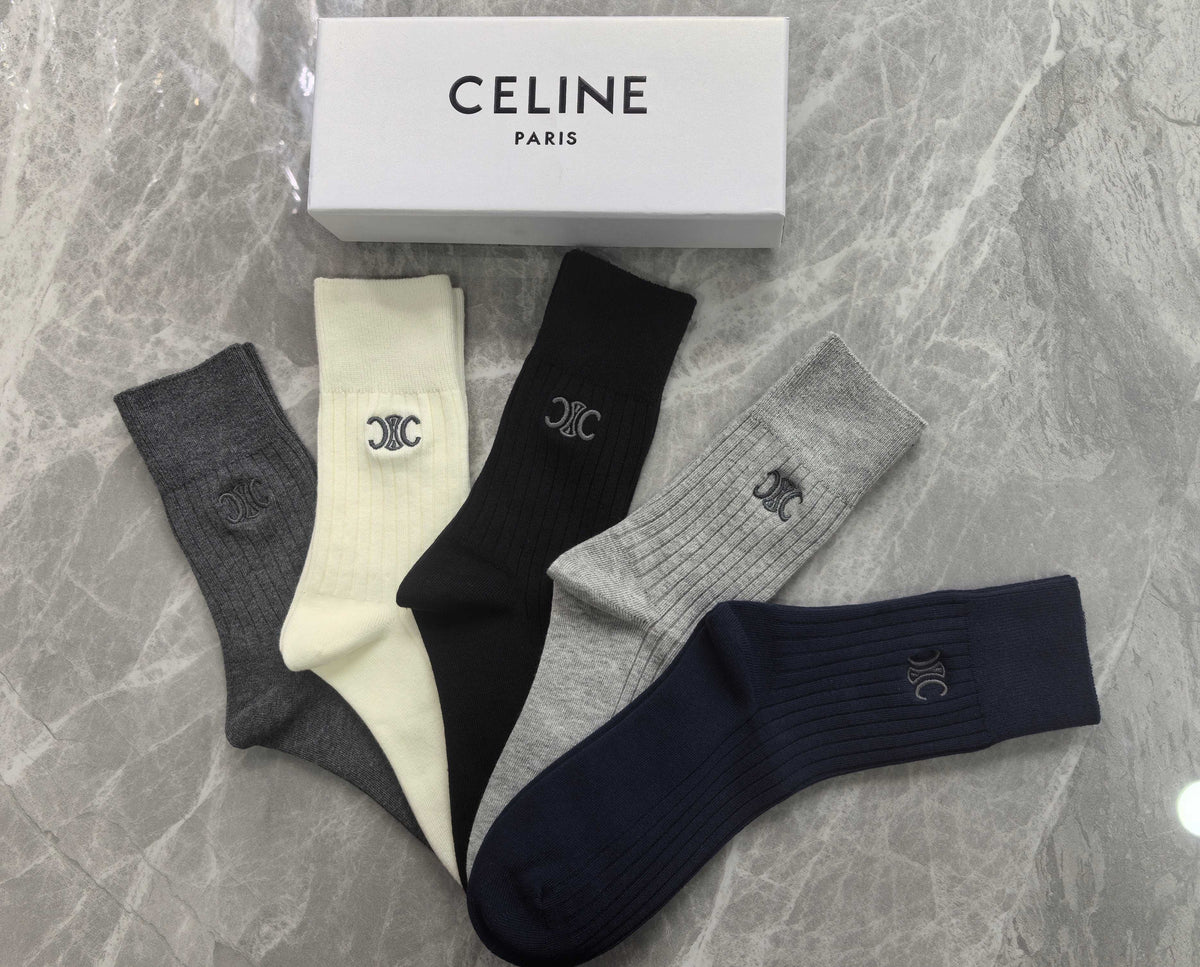 Celine Cotton Crew Socks - 5-Pair Set