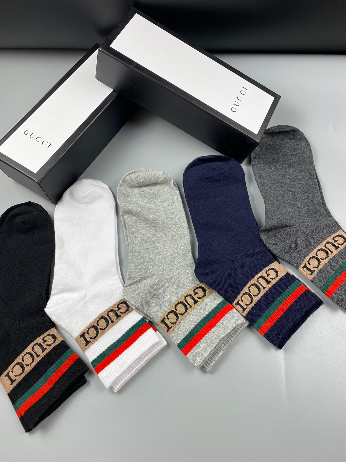 Gucci Striped Logo Crew Socks - 5-Pair Box