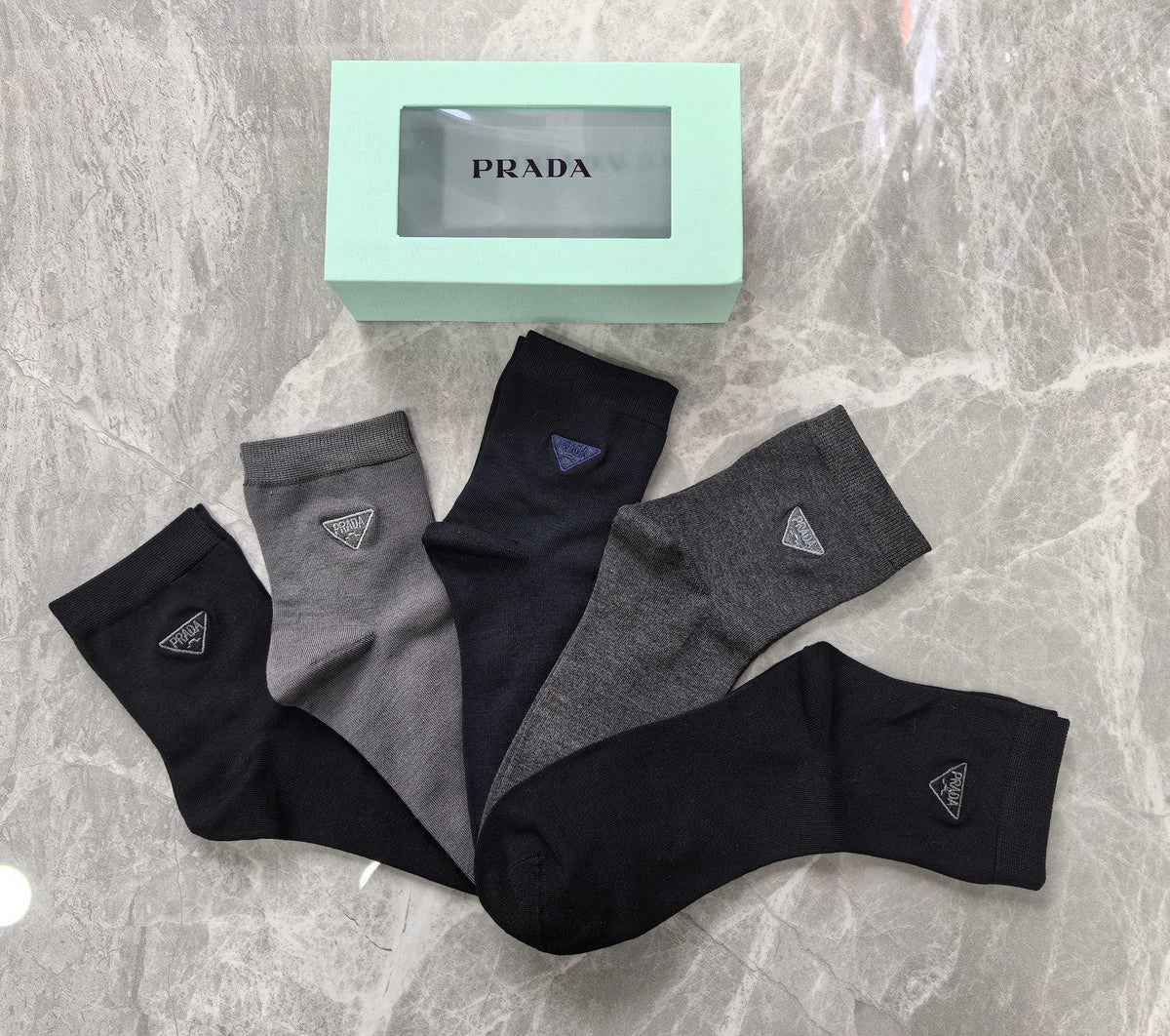 Prada Modal Triangular Emblem Crew Socks - 5-Pair Set
