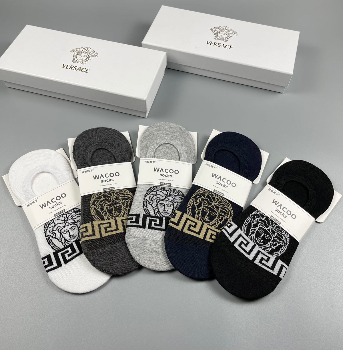 Versace Cotton No-Show Socks - 5-Pair Set