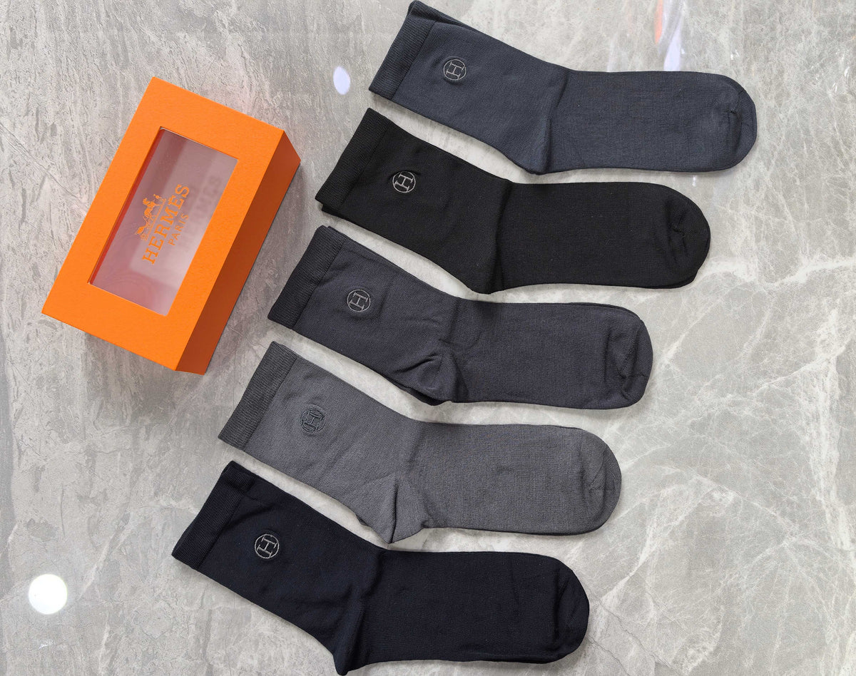 Hermes Modal Small H Motifs Crew Socks - 5-Pair Set