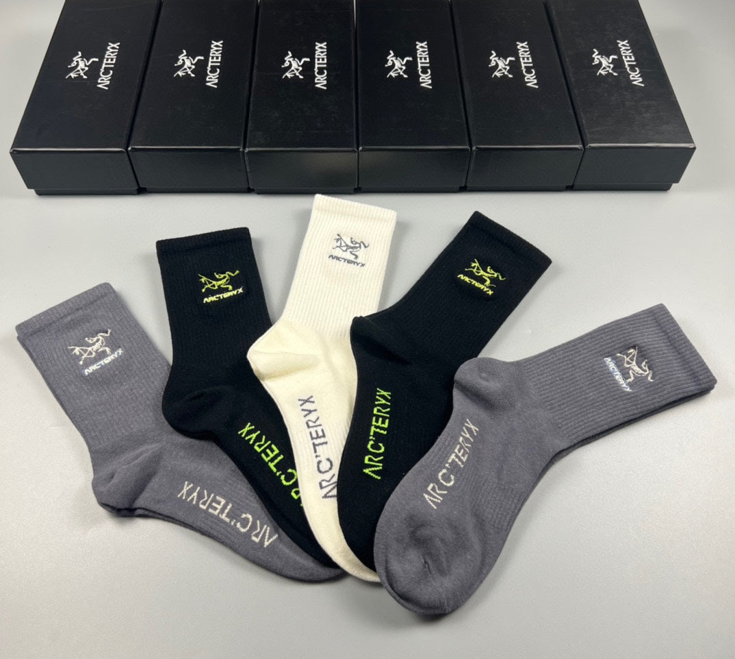 Arc'teryx Cotton Bird And Wordmark Crew Socks - 5-Pair Set