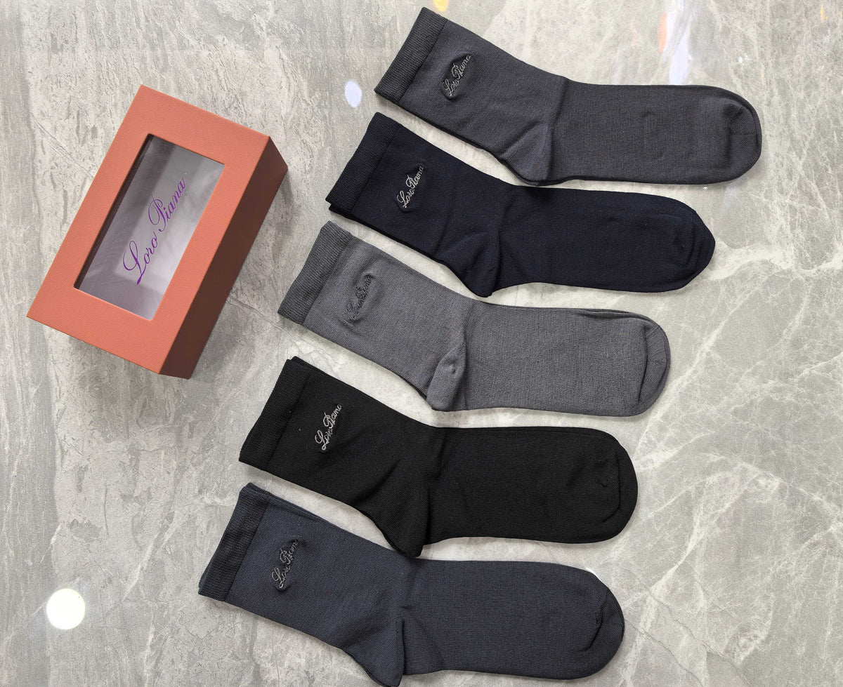 Loro Piana Modal Restrained Script Crew Socks - 5-Pair Set