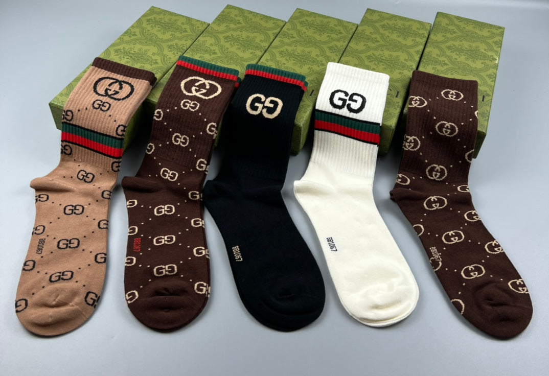 Gucci Cotton Linked Motifs And Stripe Crew Socks - 5-Pair Set