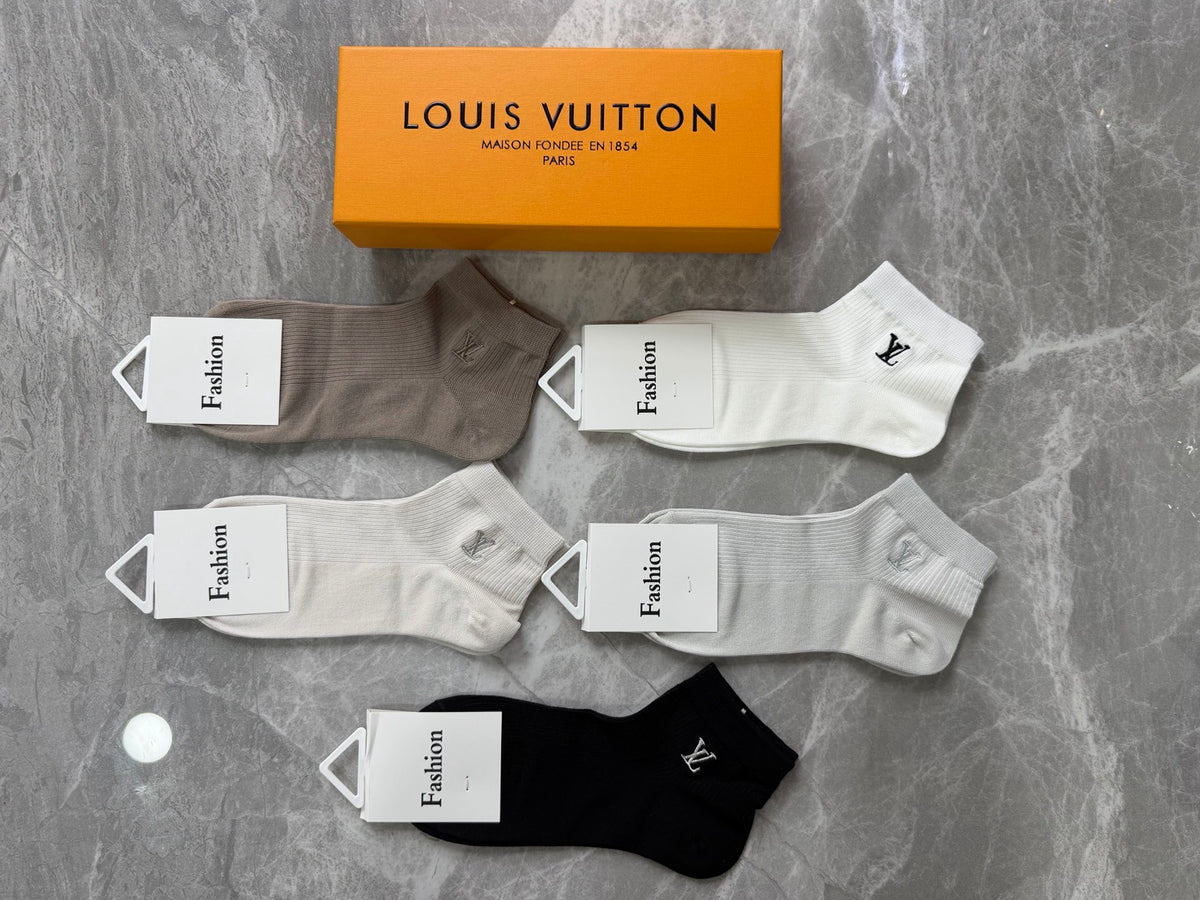 Louis Vuitton Modal Restrained Contrast Motifs Ankle Socks - 5-Pair Set