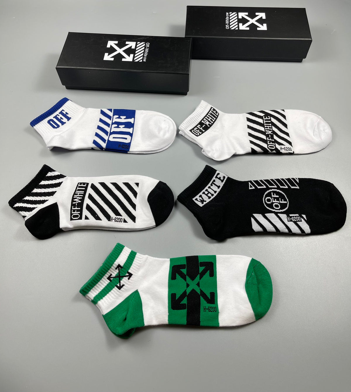 Off-White Diagonal Graphic Ankle Socks - 5-Pair Set