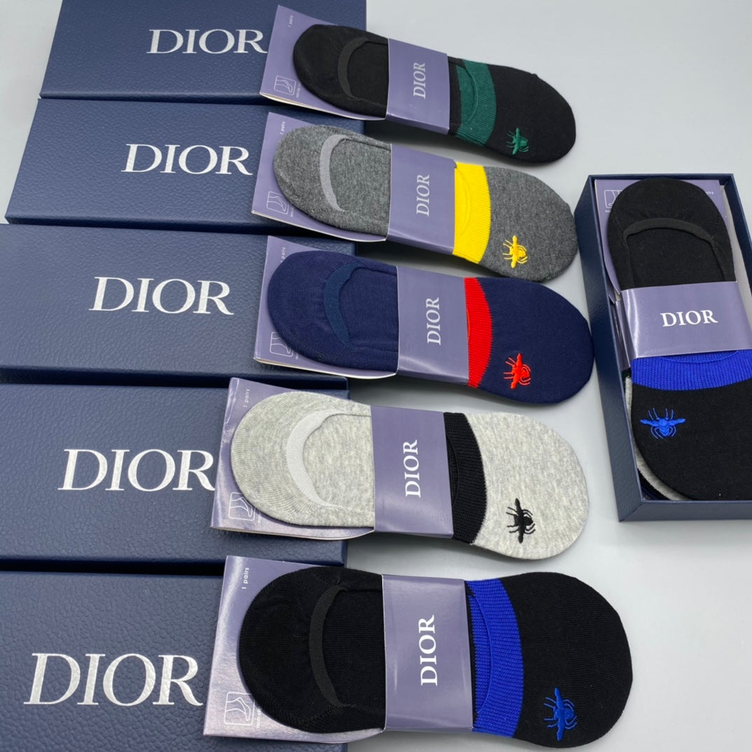 Dior Coloured Stripe Accents No-Show Socks - 5-Pair Set