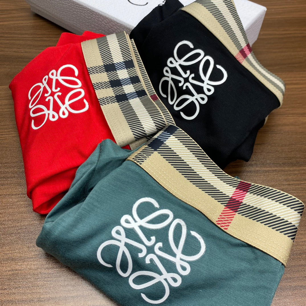 Loewe Modal Anagram-Style Graphics And Check-Inspired Waistbands Men's Boxer Briefs - 3-Piece Box