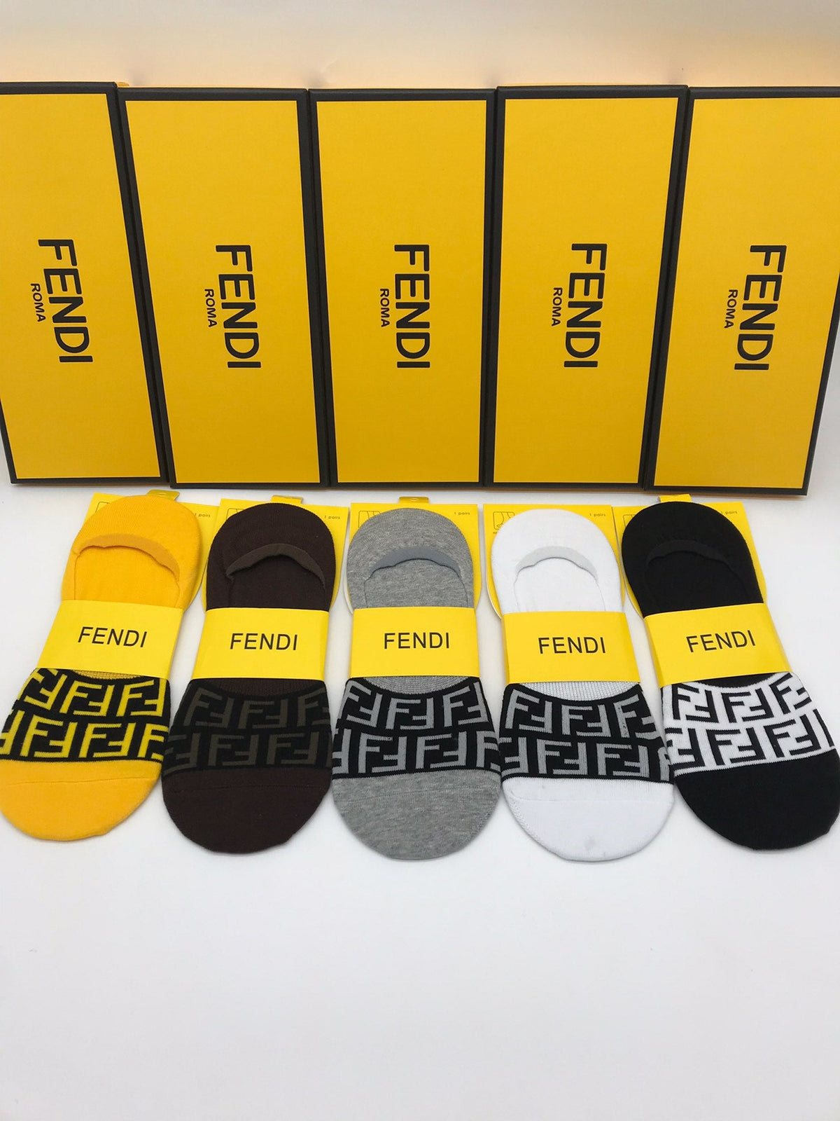 Fendi Cotton Visible Logo, Stripe Or Motif Details Crew Socks - 5-Pair Set
