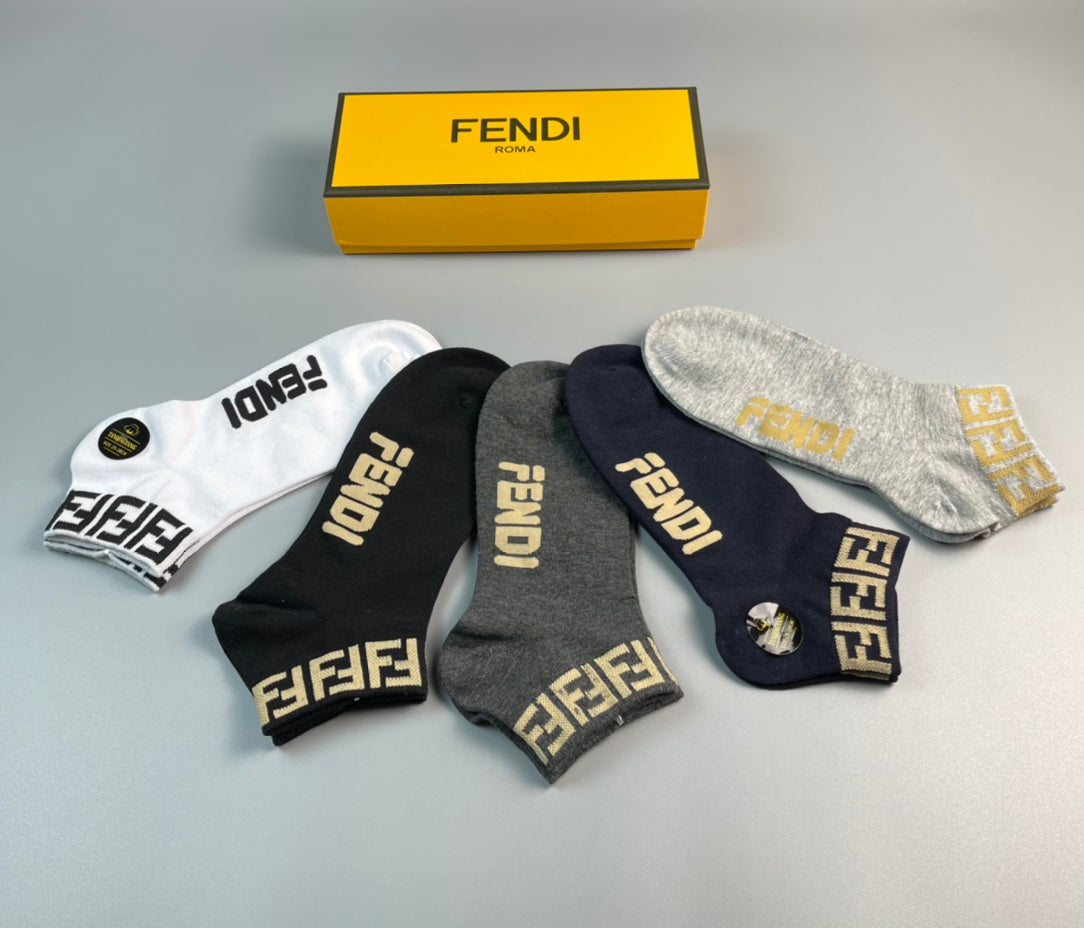 Fendi Wordmark And Letter-Pattern No-Show Socks - 5-Pair Set
