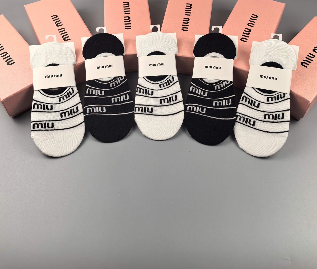 Miu Miu Combed cotton Visible Logo, Stripe Or Motif Details No-Show Socks