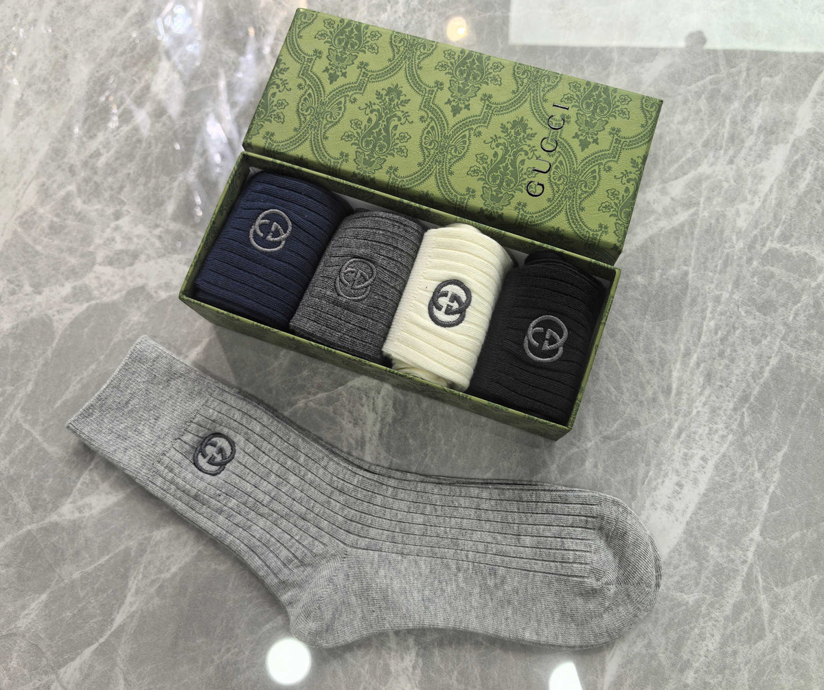 Gucci Blue, Green & White Tonal Waistbands Crew Socks - 5-Pair Set