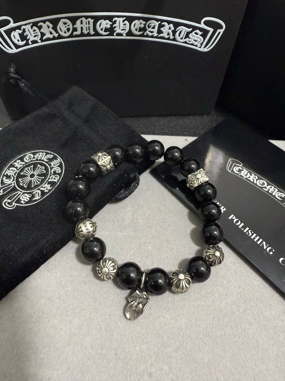 Martin Graham beaded bracelet in polished metal-tone – side detail