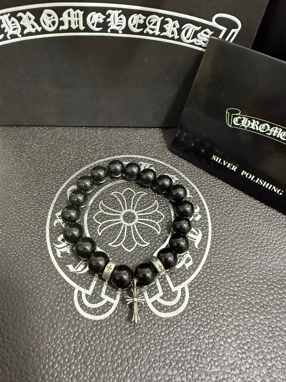 Martin Graham beaded bracelet in polished metal-tone – side detail
